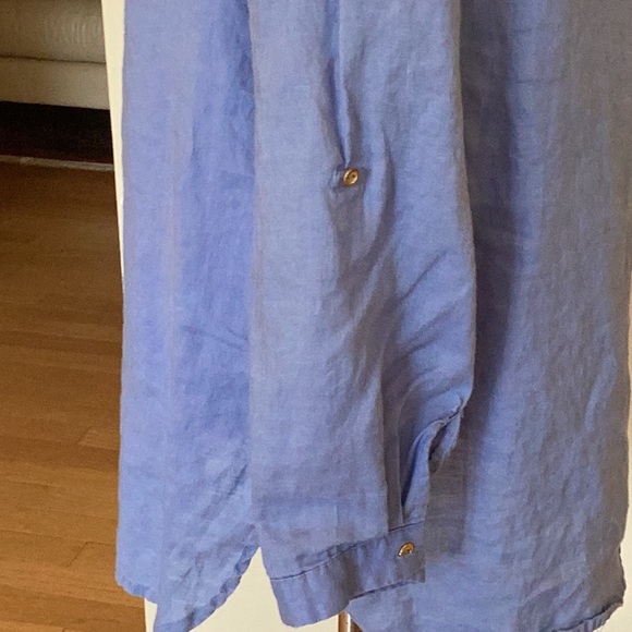 Sunny Leigh 100% linen pull on collarless tunic in sky blue with long sl… - Picture 4 of 12